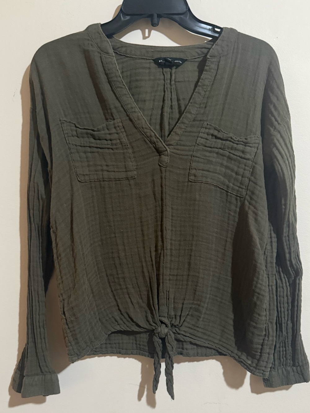Rock & Republic Olive Green V-Neck Tie-Hem Tunic